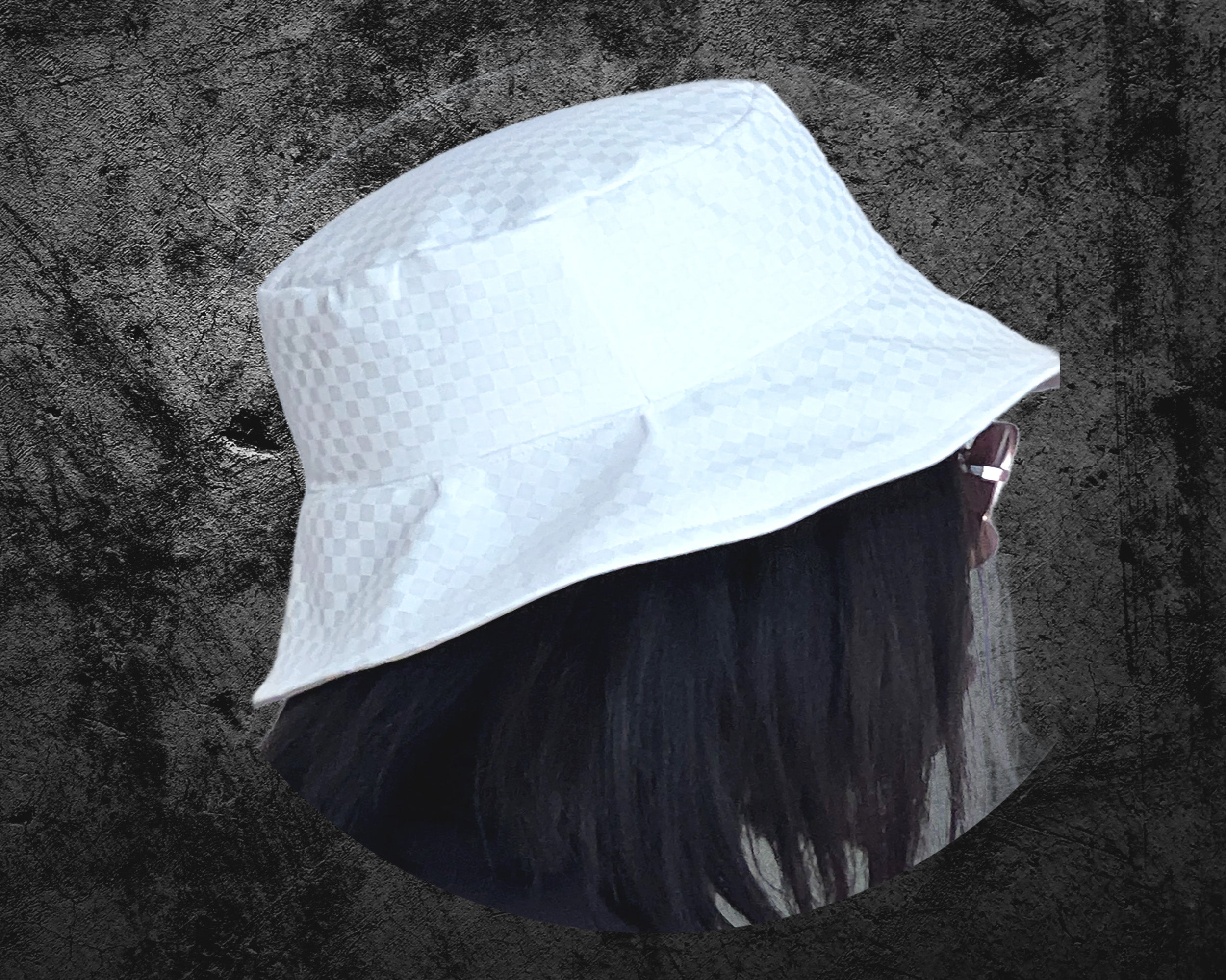 Bucket Hat or Sun Hat Unisex White Checkers