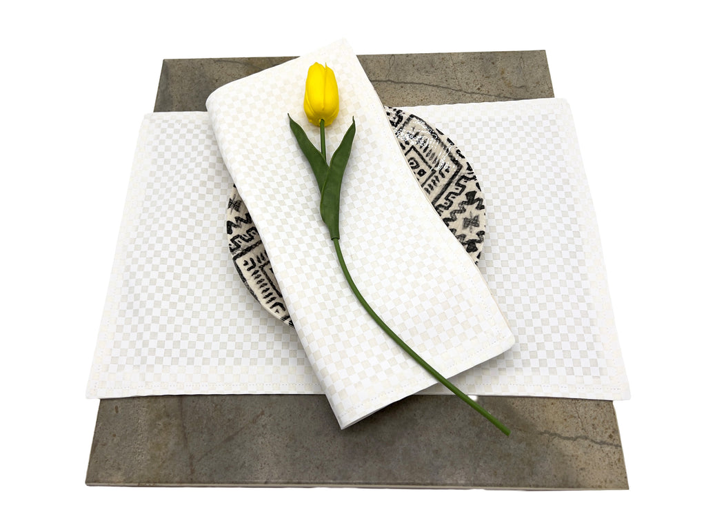 Dinner Napkins and Placemats White Checkers