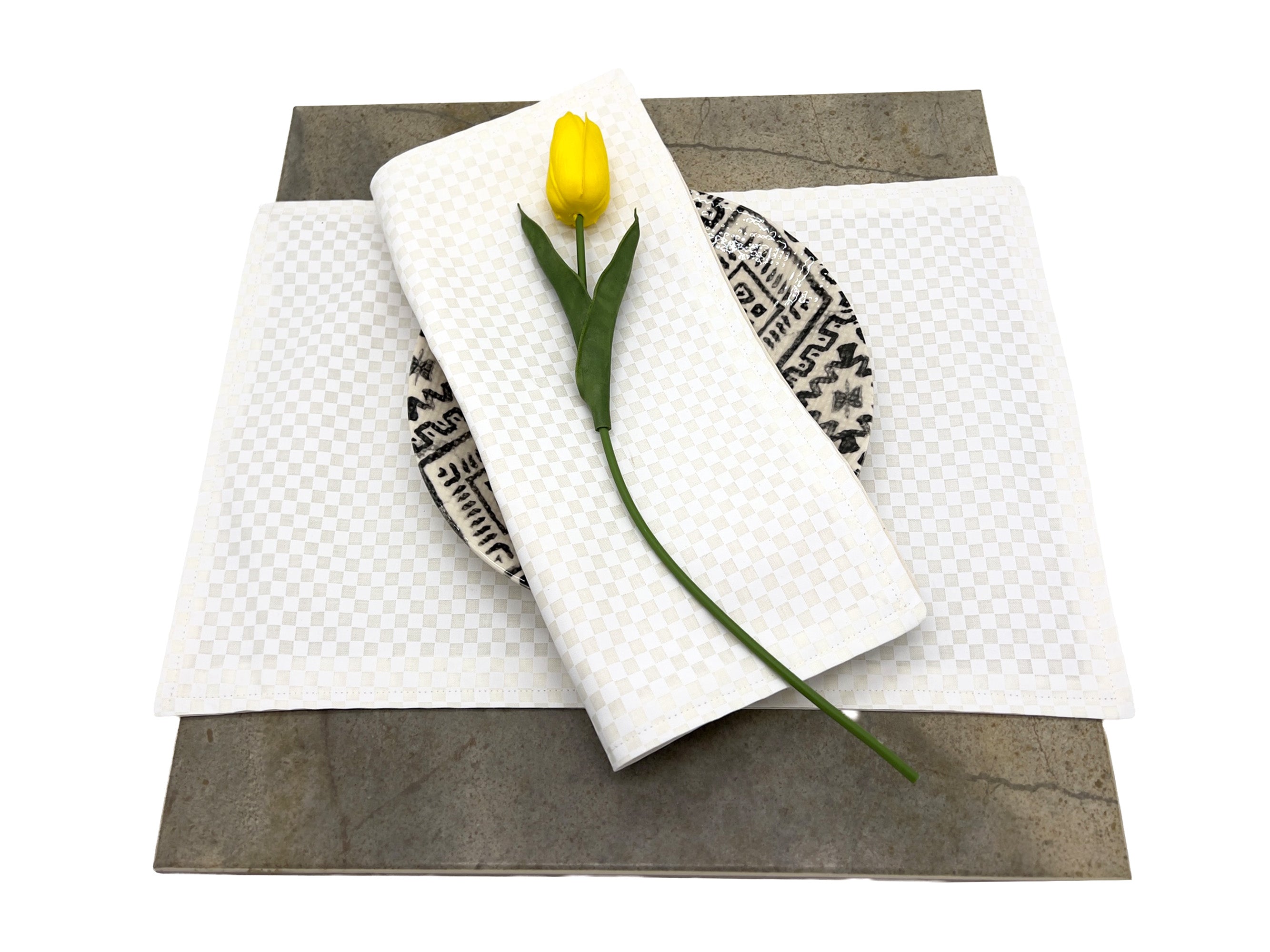 Dinner Napkins and Placemats White Checkers
