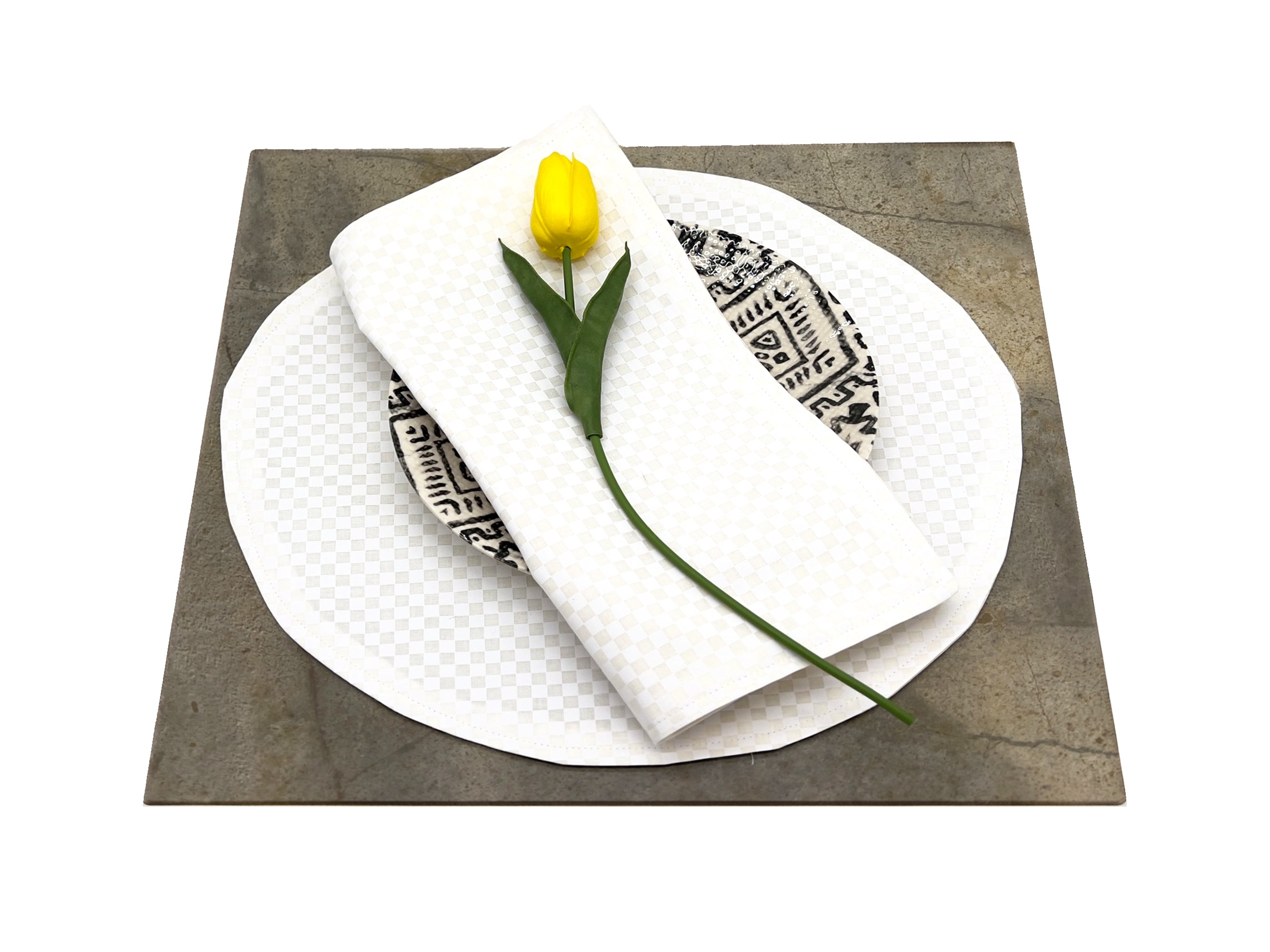 Dinner Napkins and Placemats White Checkers