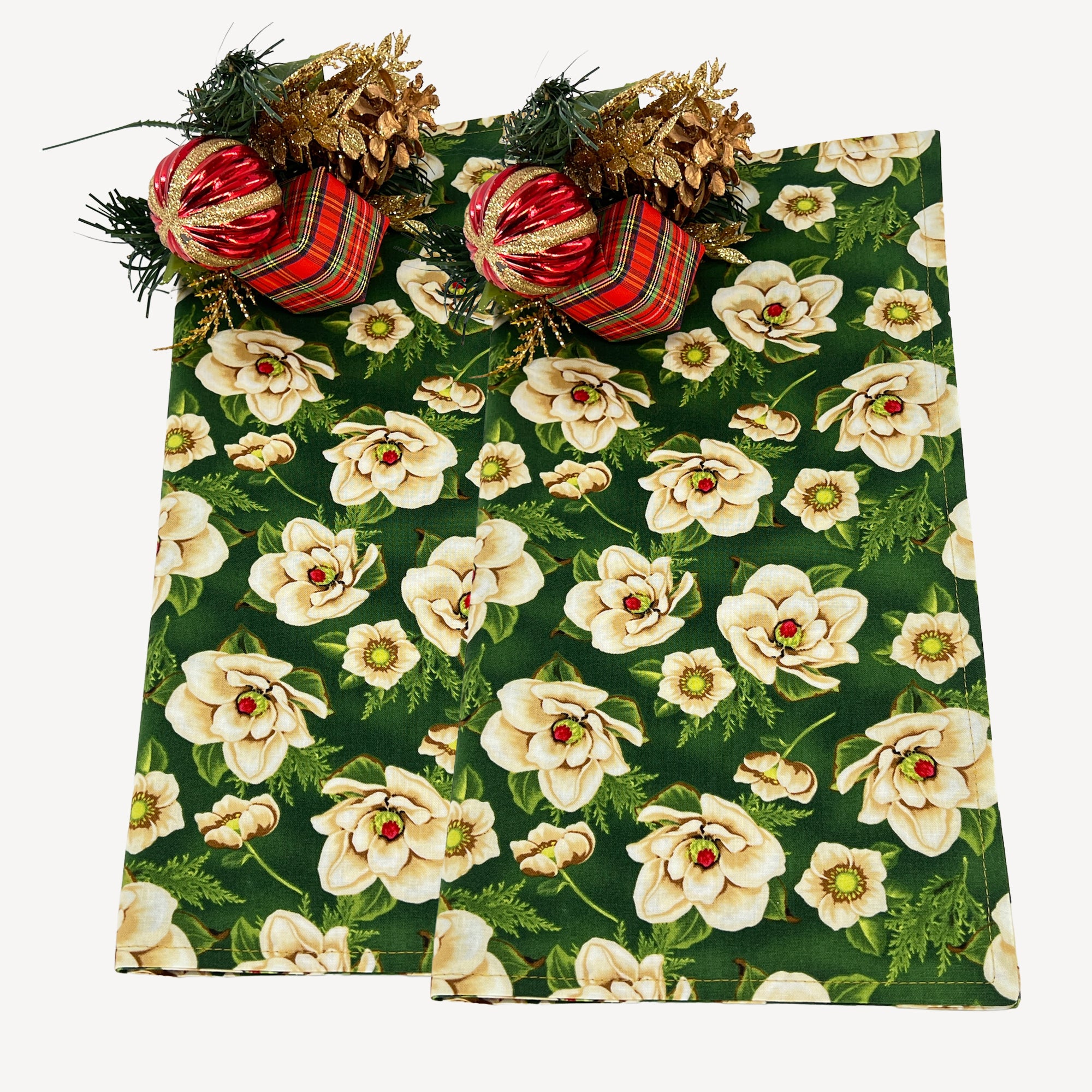 Christmas Holiday Napkins Reusable Made of 100% Cotton Set of 4, 6, 8 or 10 Gold Vintage Flower