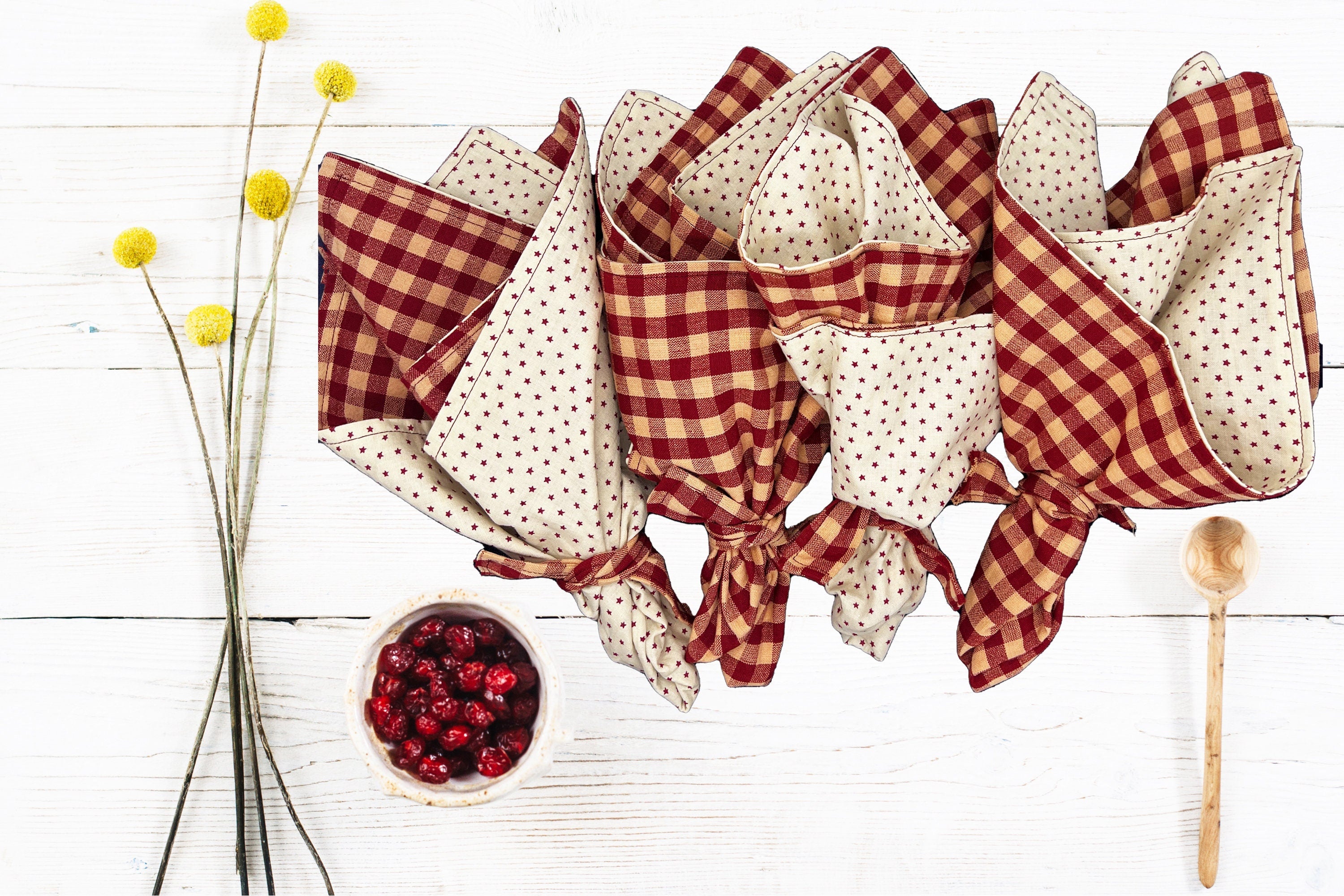 Cloth Dinner Napkins & Placemats Brown Checkered