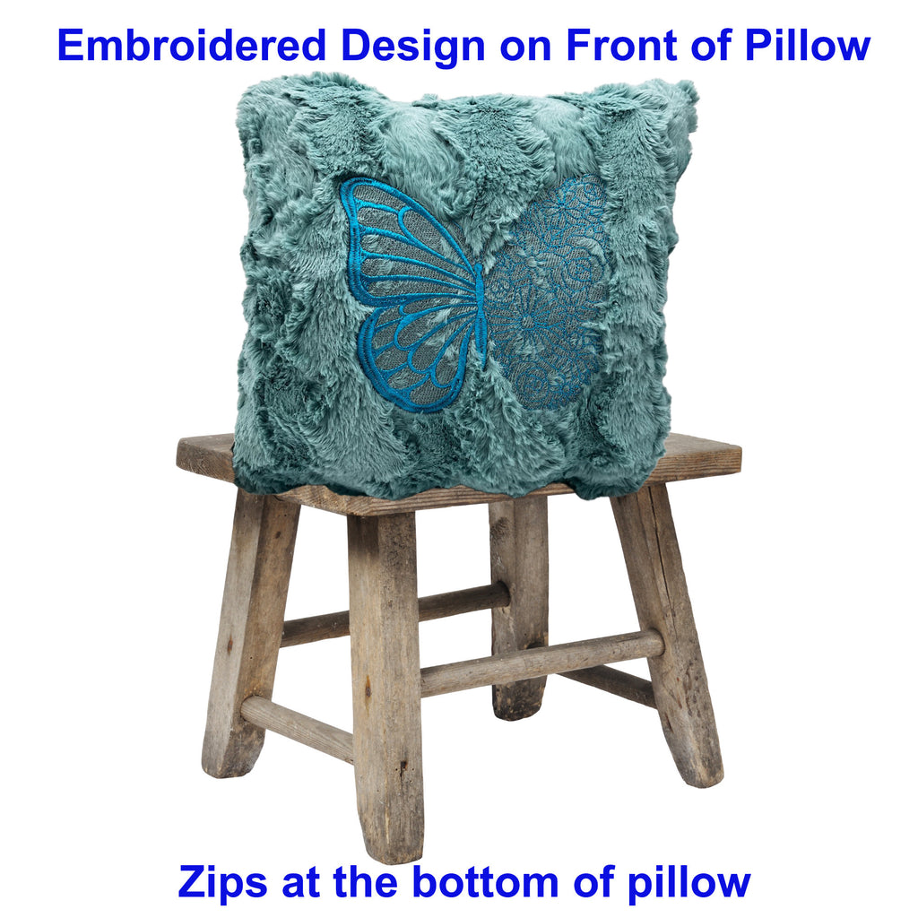 Pillow Cover Personalized Embroidered Mint Turquoise Butterfly