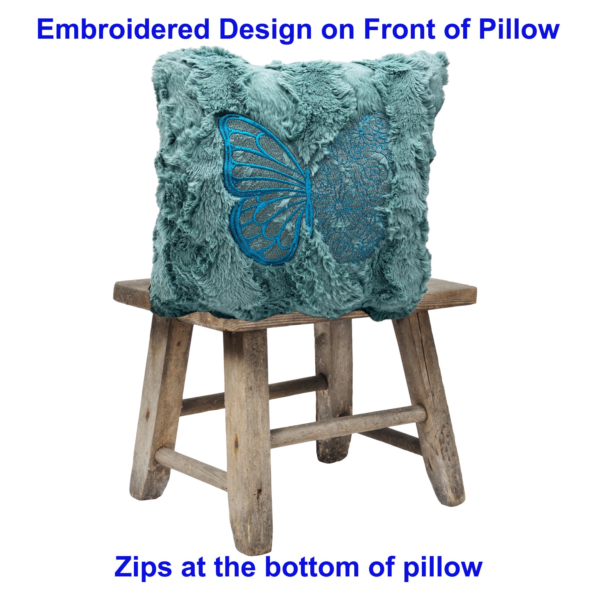 Pillow Cover Personalized Embroidered Mint Turquoise Butterfly