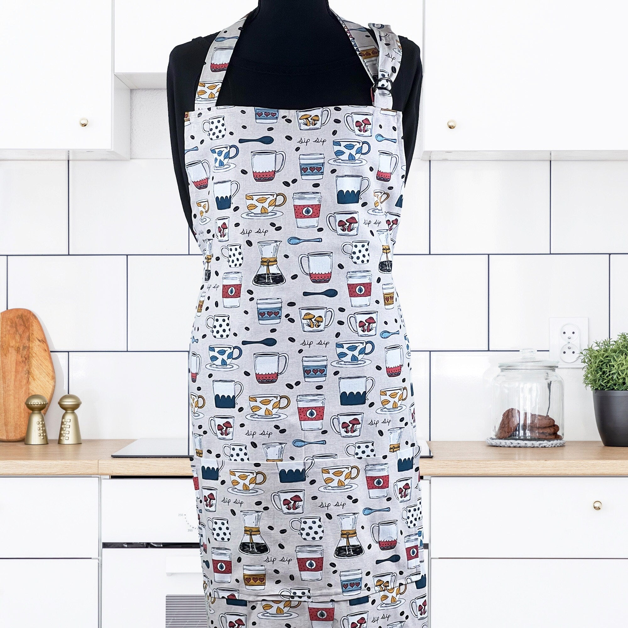 Apron for Adult Including Plus Size with Personalized Embroidery Sip Coffee