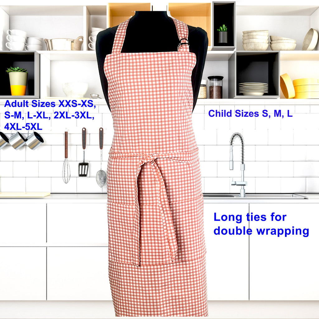 Apron for Adult Including Plus Size with Matching Child Apron Personalized with Embroidery Orange Checkered