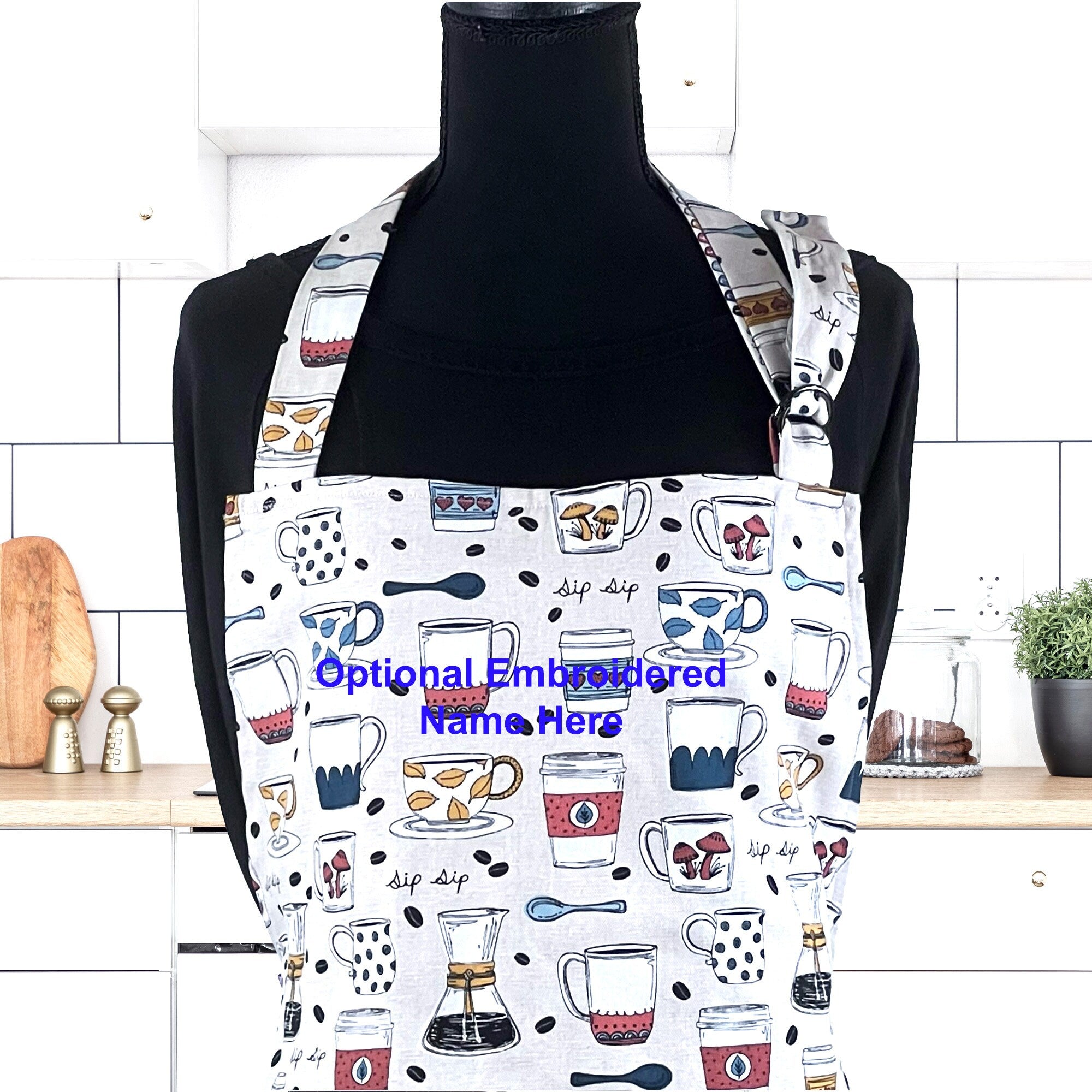 Apron for Adult Including Plus Size with Personalized Embroidery Sip Coffee