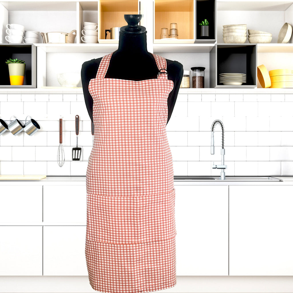 Apron for Adult Including Plus Size with Matching Child Apron Personalized with Embroidery Orange Checkered