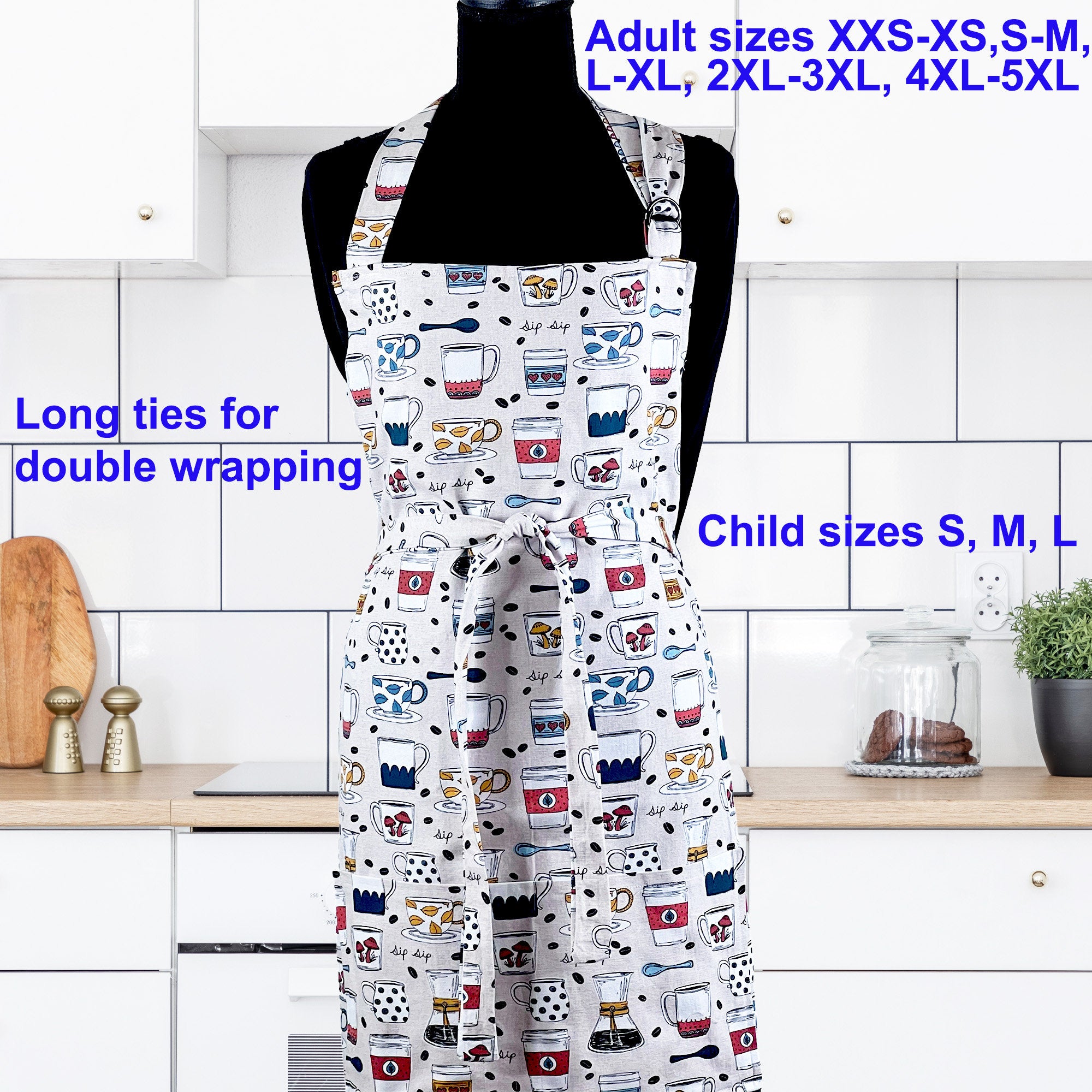 Apron for Adult Including Plus Size with Personalized Embroidery Sip Coffee