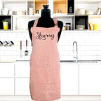 Apron for Adult Including Plus Size with Matching Child Apron Personalized with Embroidery Orange Checkered