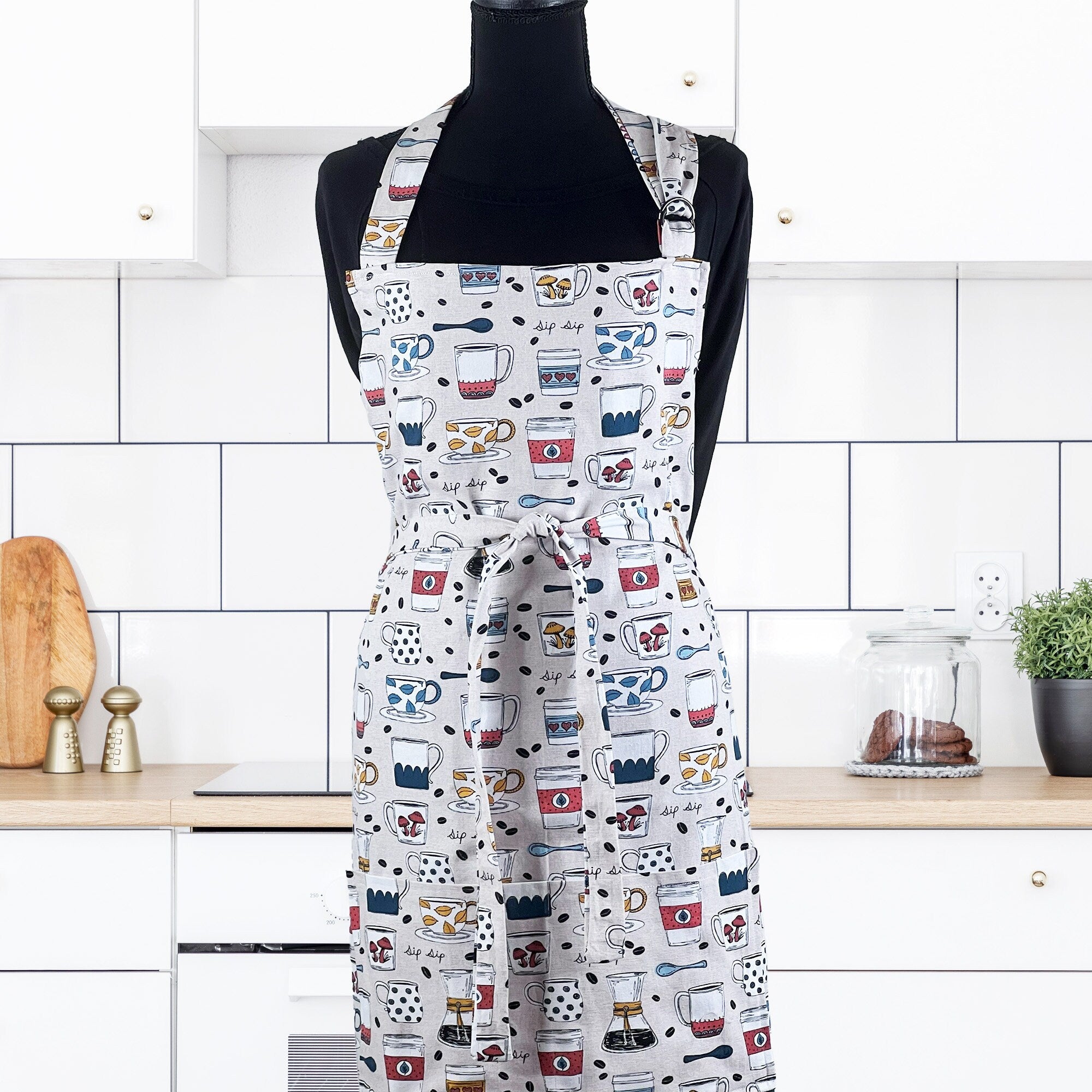 Apron for Adult Including Plus Size with Personalized Embroidery Sip Coffee