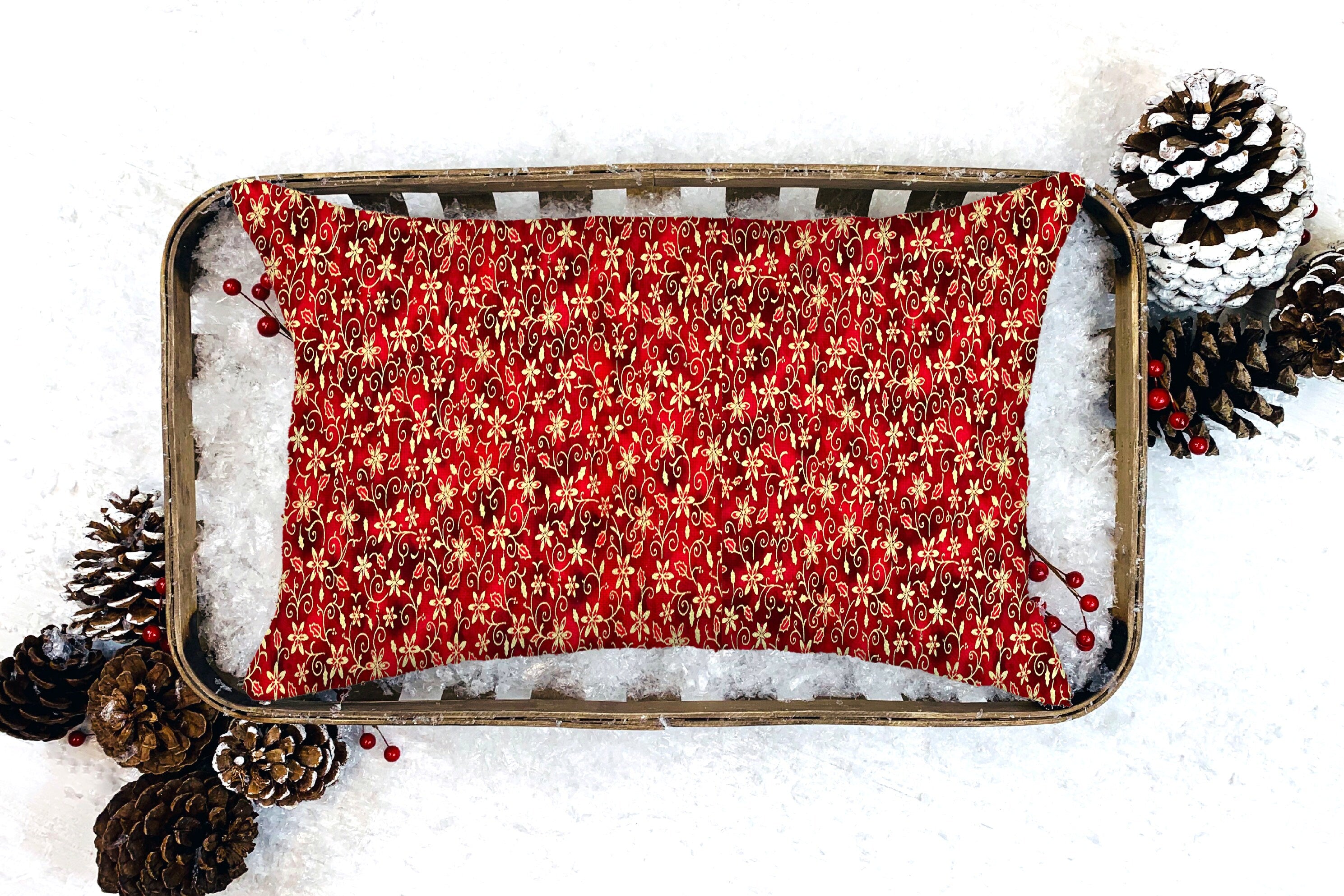 Christmas Throw Pillow Cover or Holiday Decorative Pillow Dark and Light Red Gold Flower Scroll