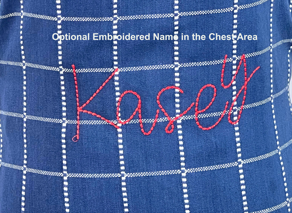 Apron for Adult including Plus Size with Matching Child Apron Personalized with Embroidery Blue White Big Checkers